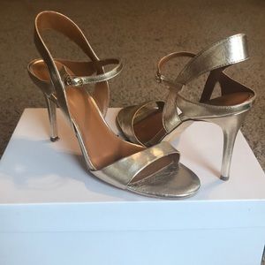 HALSTON Gold Ankle Strap Heels